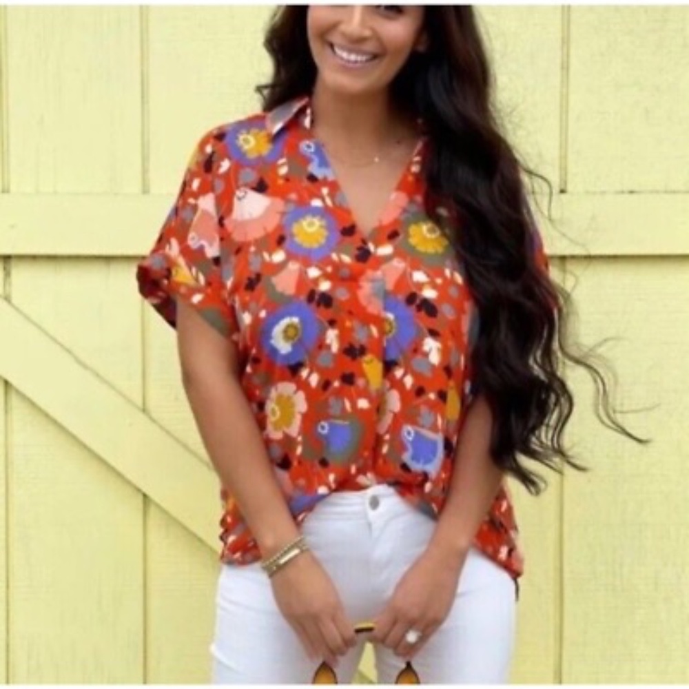 Cabi Orange Floral Replay Blouse Small Style 5892 - Picture 4 of 6